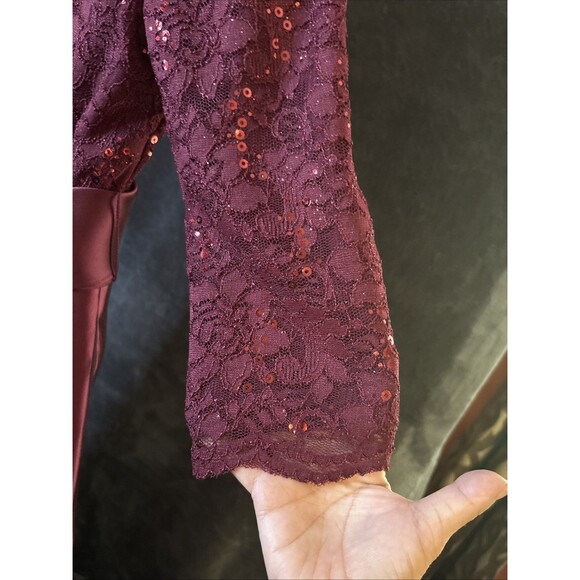 R & M Richards Red Asymmetrical High-Low Cocktail Dress 6P BURGUNDY color - Picture 9 of 11